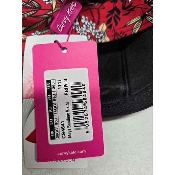 Curvy Kate Maya Bandeau Bikini Top - Red Print Size 36J- NEW WITH TAGS - Picture 7 of 10